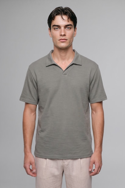 Regular Fit Düğmesiz Basic Polo Tişört