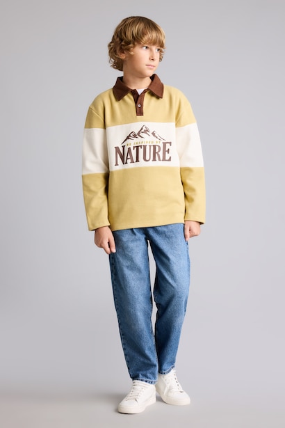 Oversize Fit Polo Collar Sweatshirt
