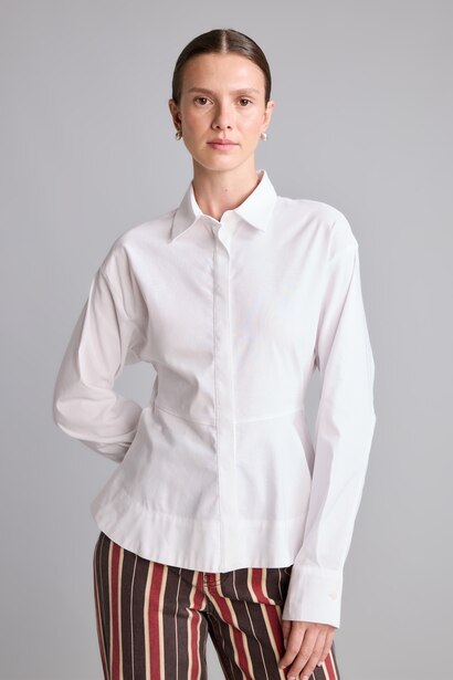 Fitted Peplum Uzun Kollu Gömlek