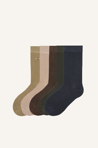 Pamuklu Minimal Baskılı 5'li Çorap