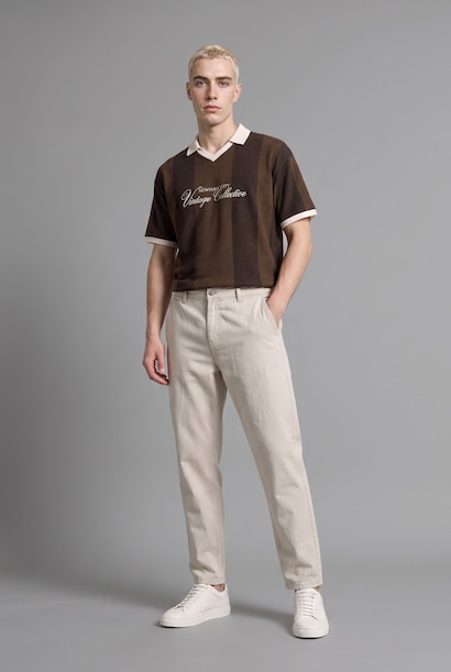Boxy Fit Polo Yaka Çizgili Tişört