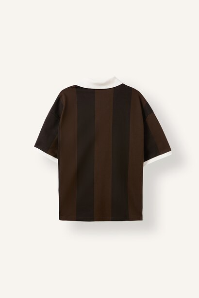 Boxy Fit Polo Yaka Çizgili Tişört