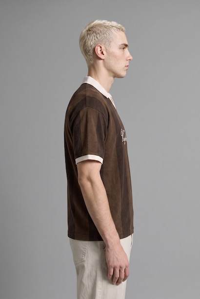 Boxy Fit Polo Yaka Çizgili Tişört