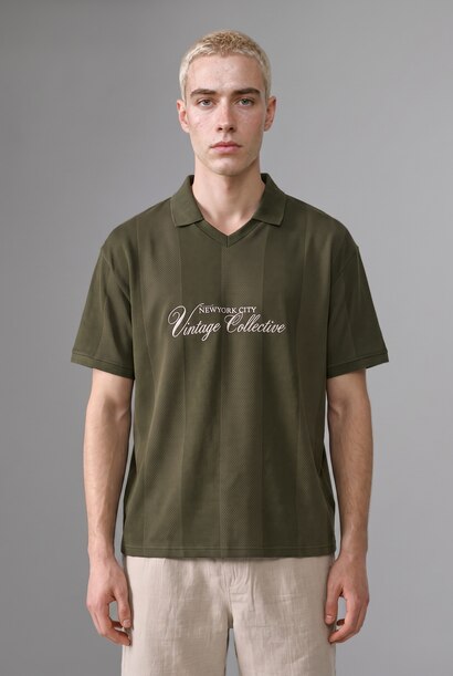 Boxy Fit Short Sleeve Striped Print Polo T-Shirt