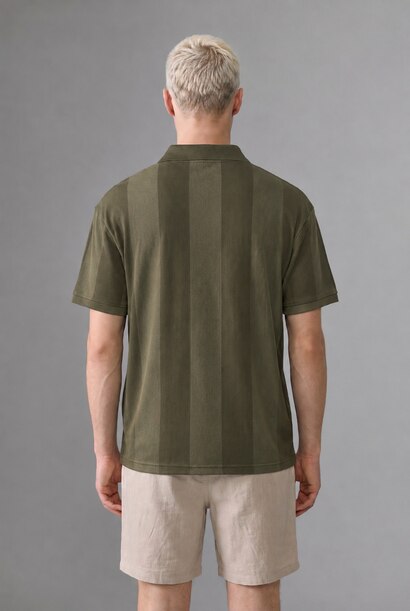 Boxy Fit Short Sleeve Striped Print Polo T-Shirt