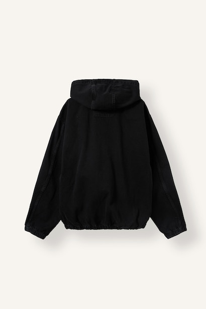 Oversize Fermuarlı Kapüşonlu Jean Ceket