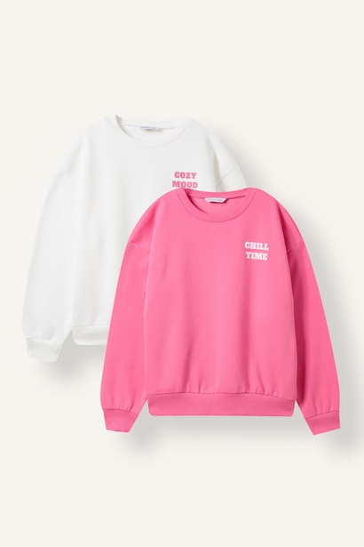 Relaxed Fit Baskılı 2'li Sweatshirt Kız Çocuk