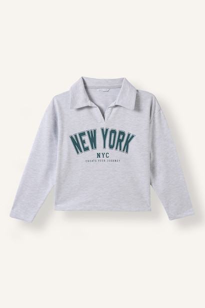 Relax Fit Baskılı Crop Sweatshirt Kız Çocuk