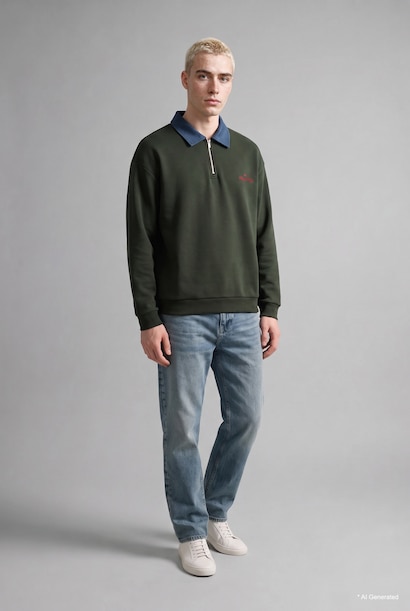 Boxy Fit Fermuarlı Polo Yaka Sweatshirt