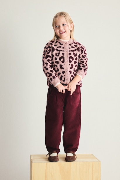 Baby Girl Basic Leopard Print Crew Neck Knit Cardigan