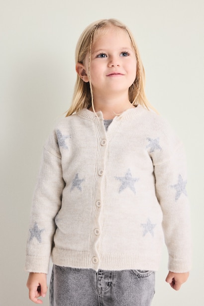 Baby Girl Star Print Crew Neck Knit Cardigan