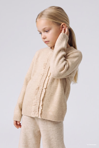 Baby Girl Ruffle Detailed Knitwear Cardigan