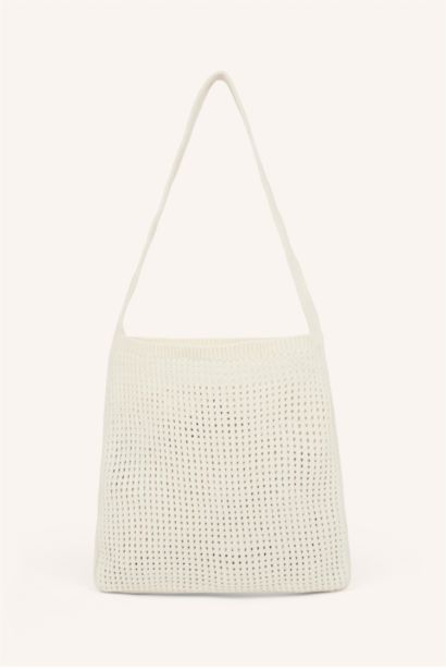 Woman Ecru Knitted Shoulder Bag