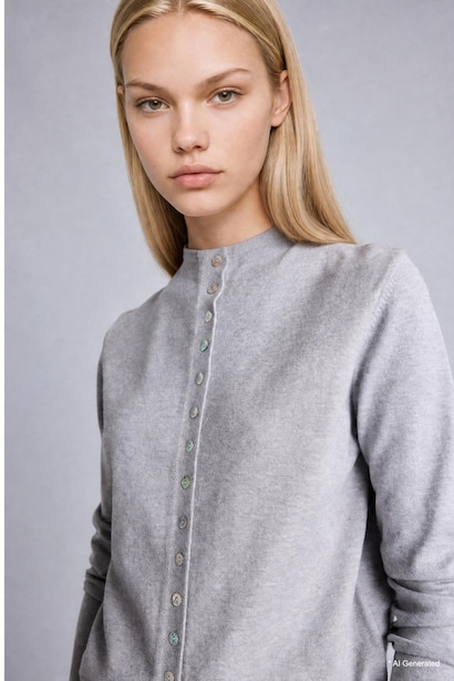 Fitted Ultra Soft Heather Grey High Neck Cardigan