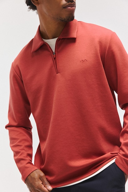 Standard Fit Basic Modal Long Sleeve Polo Collar Half-Zip Sweatshirt