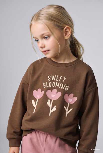 Bisiklet Yaka Baskılı Sweatshirt Kız Bebek