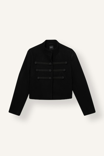 Fitted Bisiklet Yaka Şeritli Kaşe Kaban