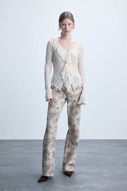 Çiçekli Straight Fit Pantolon