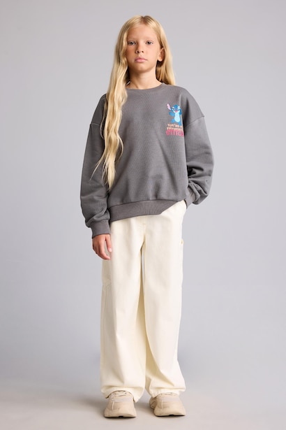 Dısney Lılo & Stıtch Sırt Baskılı Sweatshirt Kız Çocuk
