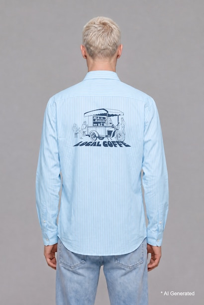 Boxy Fit Fine-Striped Cotton Long Sleeve Shirt