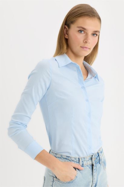 قميص ردن طويل مخصر بياقة قميص