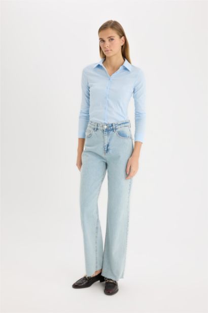 قميص ردن طويل مخصر بياقة قميص