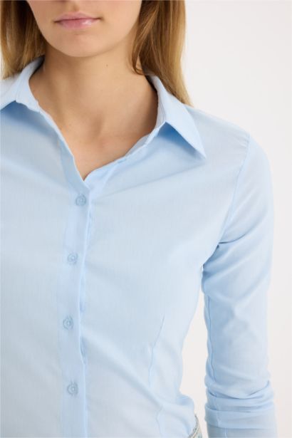 قميص ردن طويل مخصر بياقة قميص