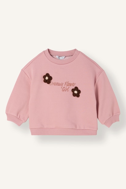 Çiçekli İçi Yumuşak Tüylü Sweatshirt Kız Bebek