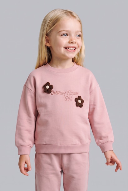 Çiçekli İçi Yumuşak Tüylü Sweatshirt Kız Bebek