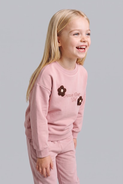 Çiçekli İçi Yumuşak Tüylü Sweatshirt Kız Bebek