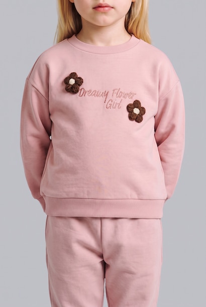 Çiçekli İçi Yumuşak Tüylü Sweatshirt Kız Bebek