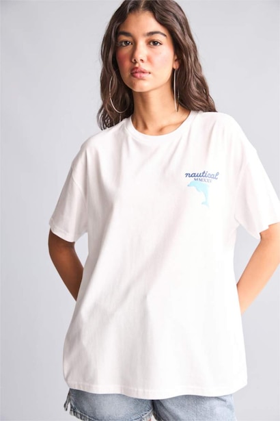 Oversize Crew Neck Printed Short Sleeve T-Shirt