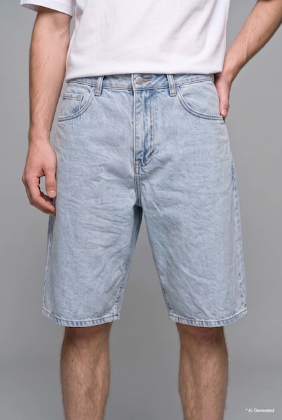 Baggy Fit Denim Bermuda Shorts
