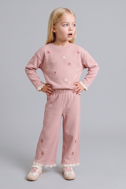 Wide Leg Flower Normal Waist Trousers