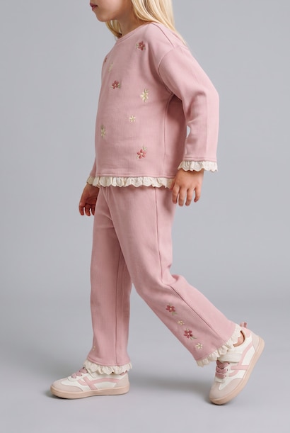 Wide Leg Flower Normal Waist Trousers