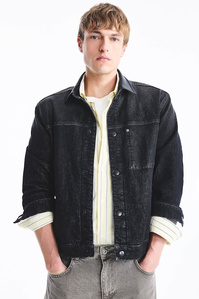 Regular Fit Düğmeli Uzun Kollu Jean Ceket