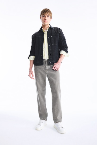 Regular Fit Düğmeli Uzun Kollu Jean Ceket