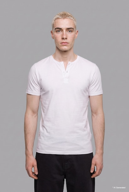 Slim Fit Basic Waffle Henley Neck Short Sleeve T-Shirt