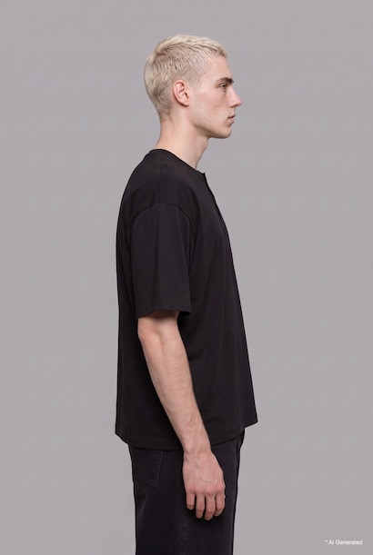 Boxy Fit Basic Short Sleeve Henley T-Shirt