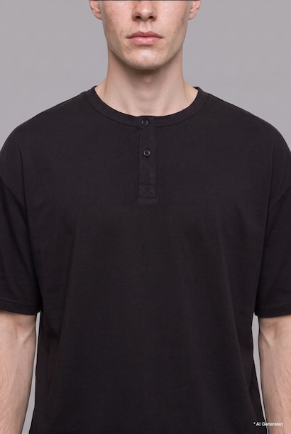 Boxy Fit Basic Short Sleeve Henley T-Shirt