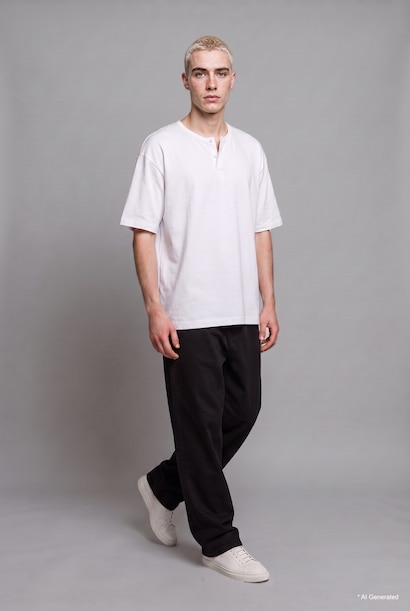 Boxy Fit Short Sleeve Henley Neck T-Shirt