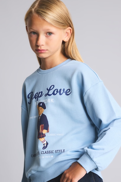 Relaxed Fit Ayıcık Baskılı Sweatshirt Kız Çocuk