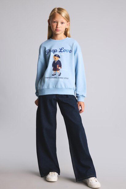 Relaxed Fit Ayıcık Baskılı Sweatshirt Kız Çocuk