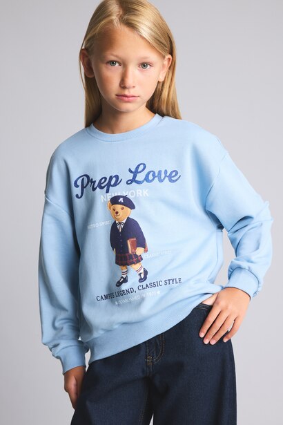 Relaxed Fit Ayıcık Baskılı Sweatshirt Kız Çocuk