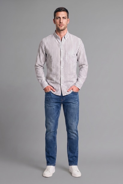 Chemise rayée en coton à manches longues avec poches Coupe régulière