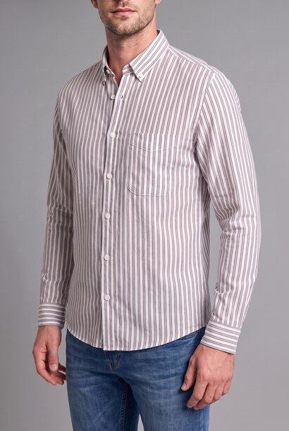 Chemise rayée en coton à manches longues avec poches Coupe régulière