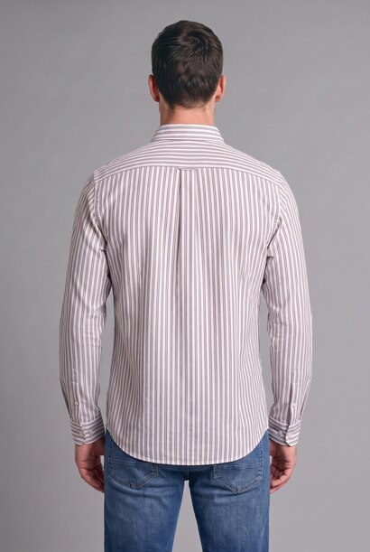 Chemise rayée en coton à manches longues avec poches Coupe régulière
