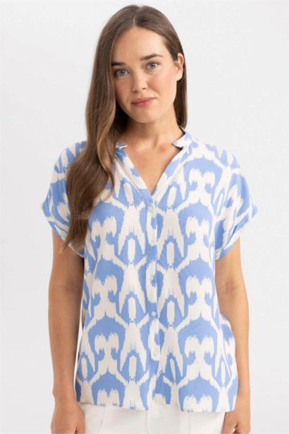 قميص قصة عادية بياخة مستديرة نص ردن