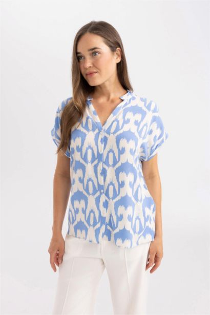 قميص قصة عادية بياخة مستديرة نص ردن