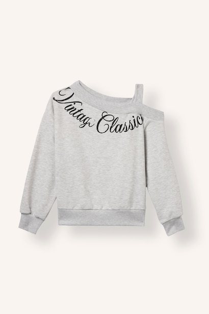 Regular Fit Slogan Off Shoulder Sweatshirt
